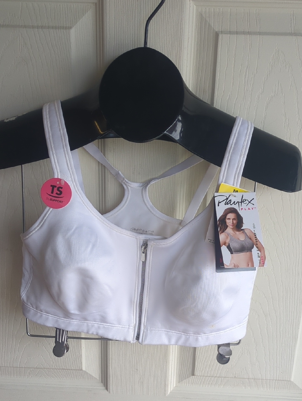 Playtex 4886 White Front-Zip Racerback Sports Bra Med Nwd